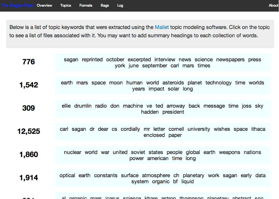 Example of the Fondz topic driven interface to documents in an archival collection